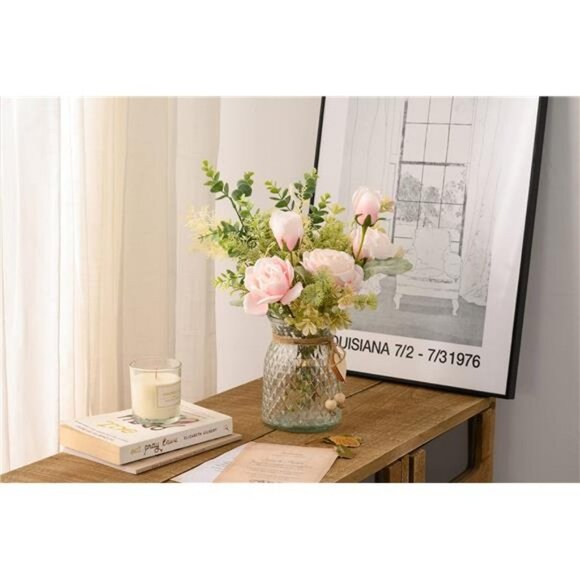 Artificial Flowers Silk Roses Flower Bouquet in Vase, Faux Flower (Pink) - Picture 6 of 6